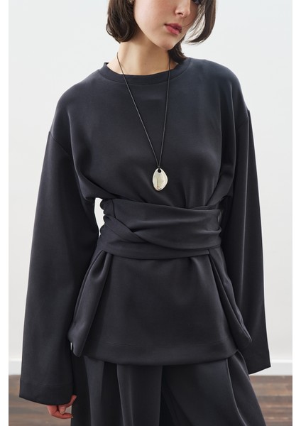 Yumuşak Dokulu Modal Bağlamalı Sweatshırt Antrasit