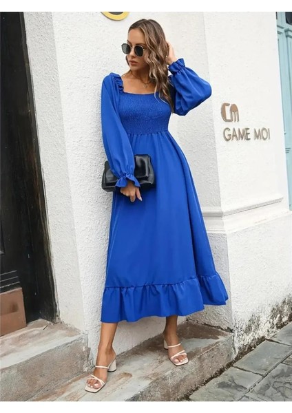 Gelirr Kadın Uzun Kollu Kare Yakalı Gipeli Uzun Trikoton Elbise indirimleri