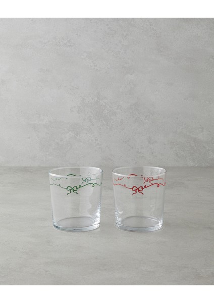 Ribbon Joy Cam 2'li Bardak 380 ml Kırmızı - Yeşil