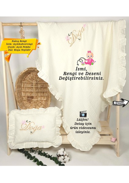 %100 Pamuk 4 Katlı Müslin Fırfırlı Battaniye Takı Yastığı Kılıfı