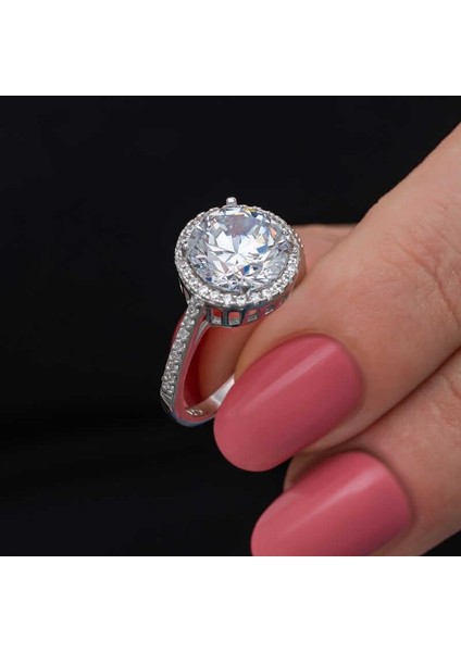 Hk Gümüş Kadın Yüzük Yuvarlak Montür Tek Taş |Gümüş Takı Hediyelik Ürünler