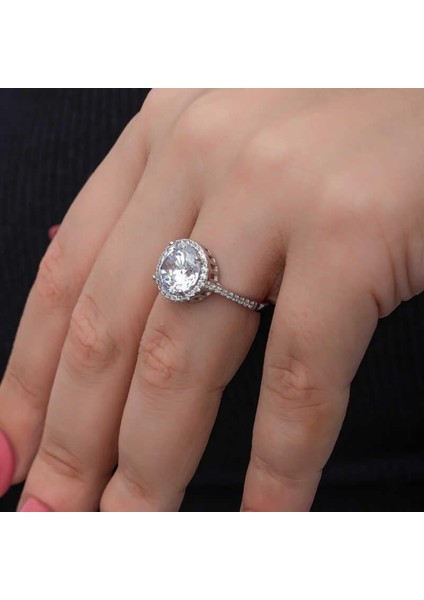 Hk Gümüş Kadın Yüzük Yuvarlak Montür Tek Taş |Gümüş Takı Hediyelik Ürünler indirimleri