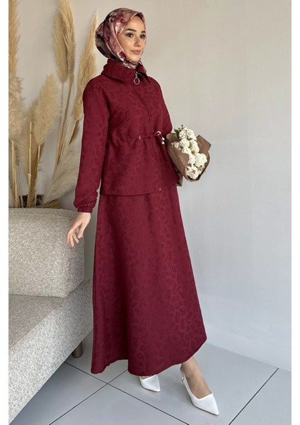 Kendinden Desenli Ceket Bel Lastikli Etek Tesettür Ikili Takım P-00019040 fiyatları