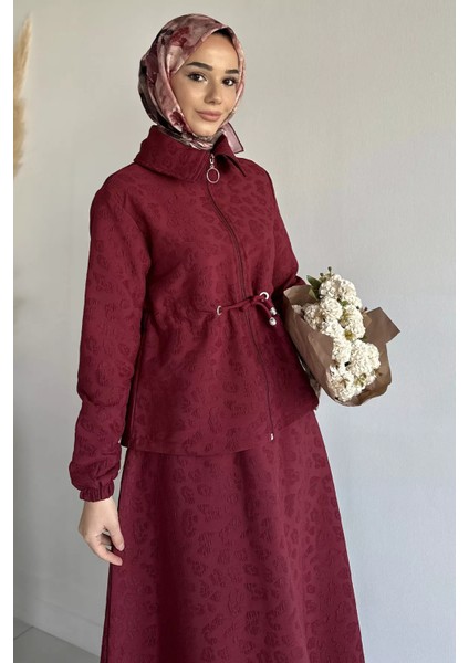 Kendinden Desenli Ceket Bel Lastikli Etek Tesettür Ikili Takım P-00019040 modelleri