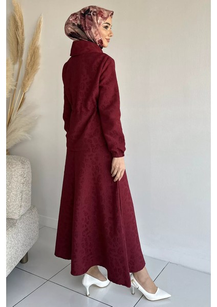 Kendinden Desenli Ceket Bel Lastikli Etek Tesettür Ikili Takım P-00019040 fırsatları
