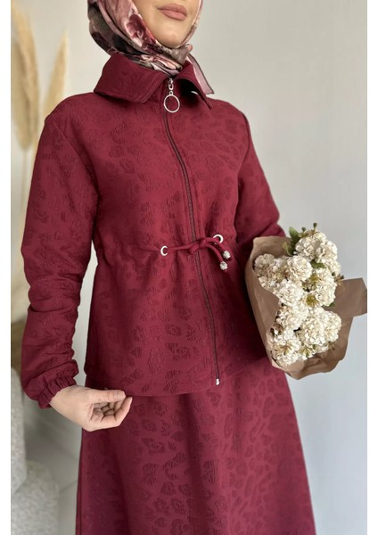 Kendinden Desenli Ceket Bel Lastikli Etek Tesettür Ikili Takım P-00019040 indirimleri