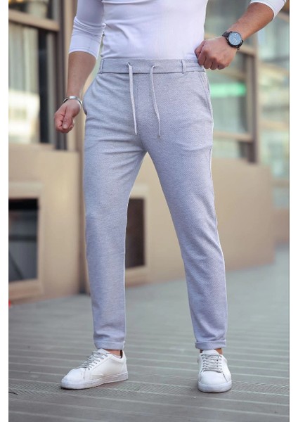 Erkek Diagonel Mikro Dokulu Cepli Beli Lastilki Pantolon - Gri fiyatları