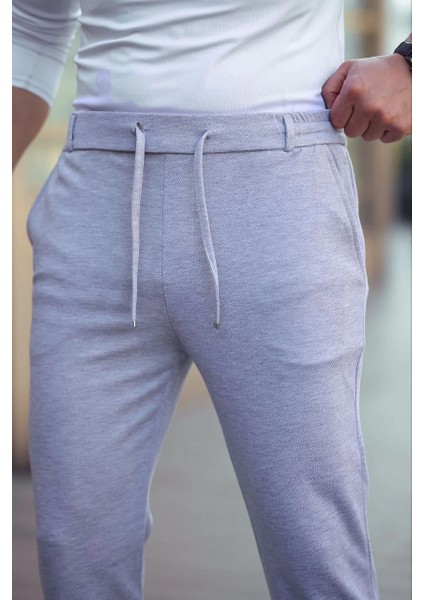 Erkek Diagonel Mikro Dokulu Cepli Beli Lastilki Pantolon - Gri modelleri