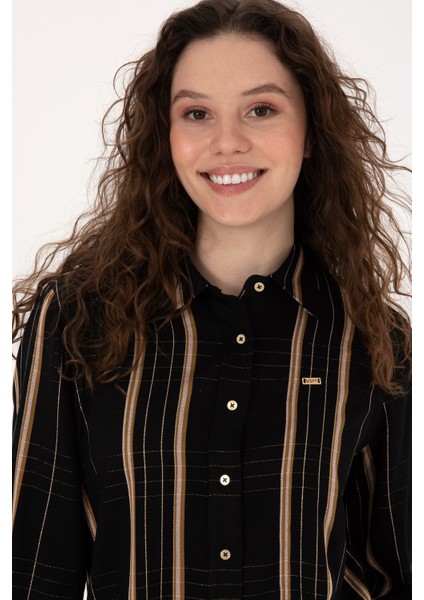 Kadın Siyah Gömlek Desenli 50309071-VR046 fiyatları