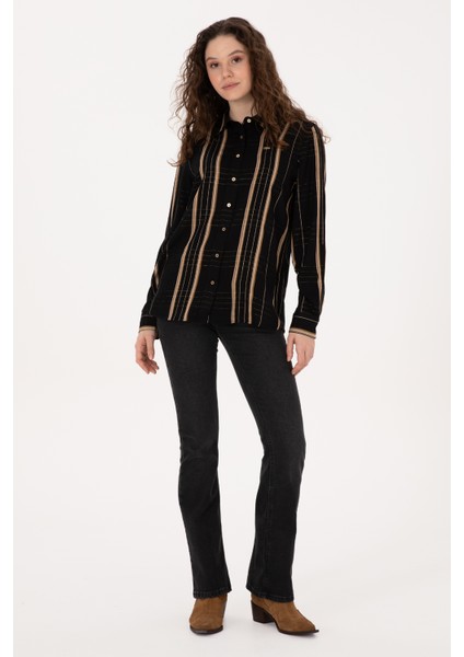 Kadın Siyah Gömlek Desenli 50309071-VR046 fırsatları