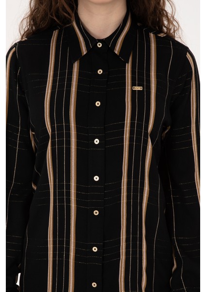 Kadın Siyah Gömlek Desenli 50309071-VR046