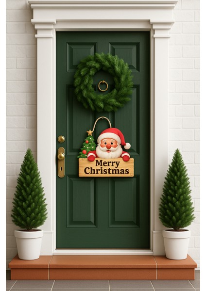 20-25CM Yılbaşı Temalı Kapı Süsü Ahşap Yılbaşı Süsü