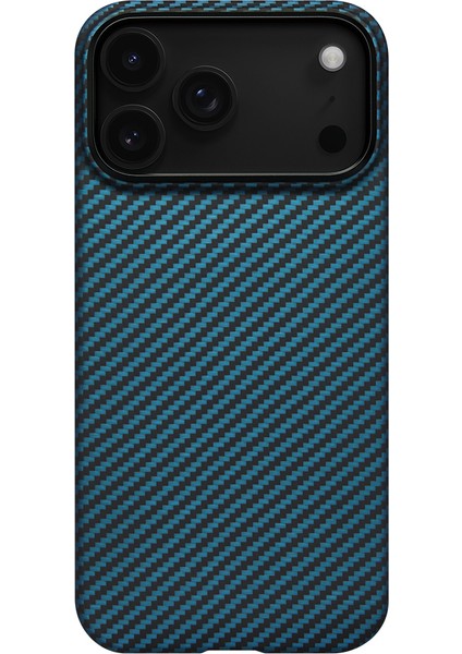 iPhone 17 Pro Max Kılıf M-Safeli Kamera Kontrol Butonlu Aramid Fiber Pitaka Ultra-Slim Siyah-Mavi