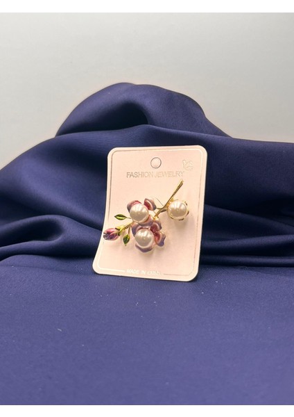 Incili Pembe Lale Broş Yaka Iğnesi