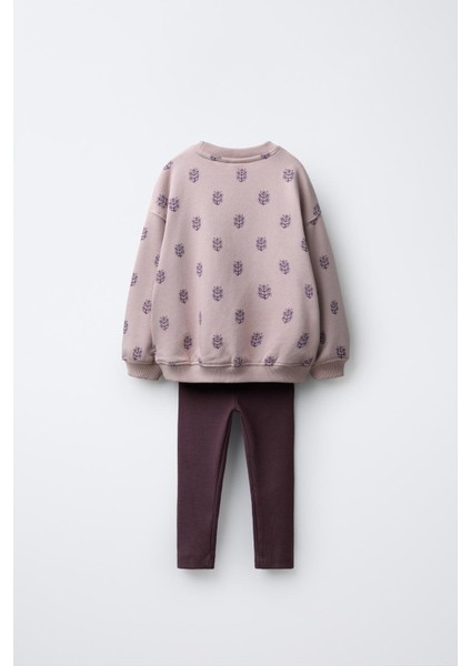 Kız Çocuk Pamuklu Lila Çiçek Desenli Sweatshirt ve Tayt Takım – Rahat Günlük Stil fiyatları