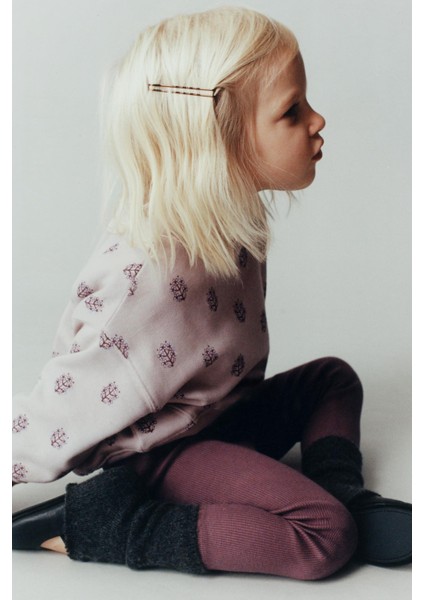 Kız Çocuk Pamuklu Lila Çiçek Desenli Sweatshirt ve Tayt Takım – Rahat Günlük Stil