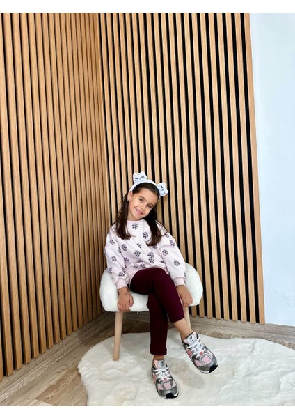 Kız Çocuk Pamuklu Lila Çiçek Desenli Sweatshirt ve Tayt Takım – Rahat Günlük Stil
