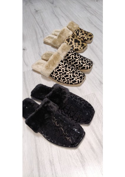 Leopar Desenli Içi Tüylü Sıcacık Pvc Taban Kadın Ev Terliği fırsatları