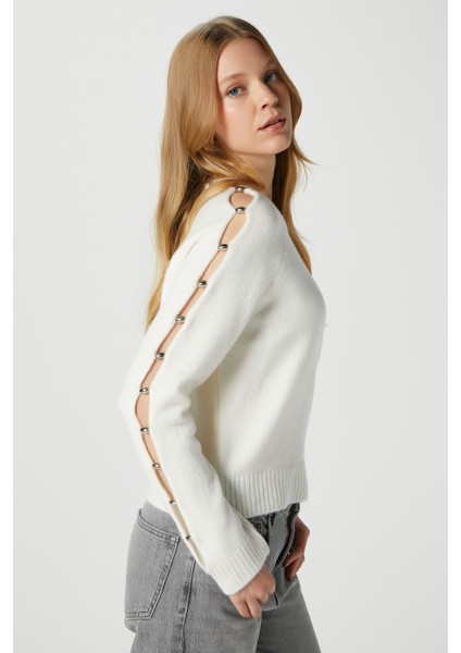 Kadın Raise Kol Detay Ekru Triko Kazak 8667
