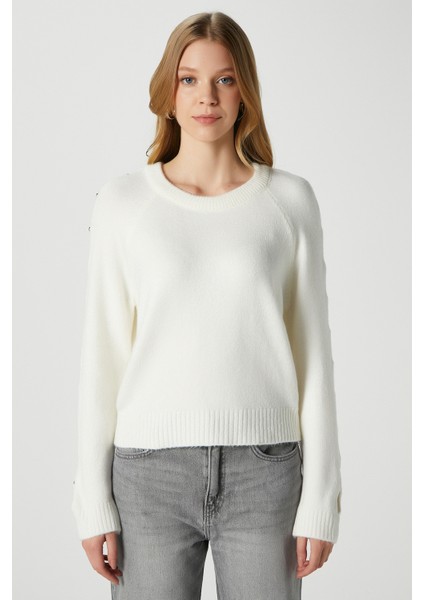 Kadın Raise Kol Detay Ekru Triko Kazak 8667 indirimleri