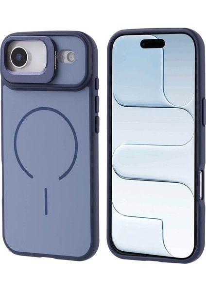 iPhone 17 Air Kılıf M-Safe Şarj Özellikli Kamera Standlı Zore Notron Kapak - Lacivert