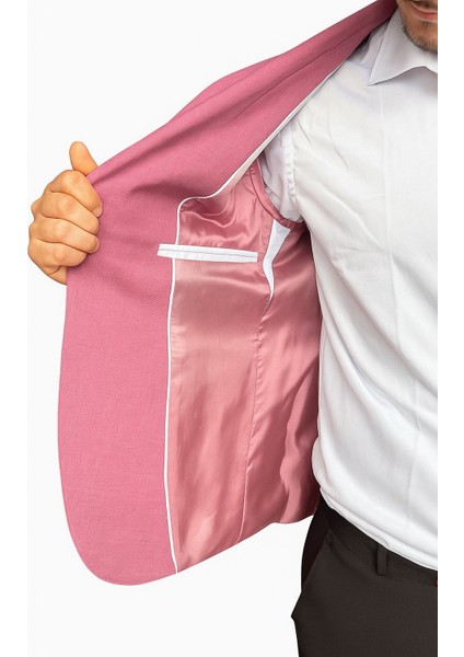 Gül Kurusu Erkek Slim Fit Tek Düğmeli Blazer Ceket – Astarlı, Şık ve Modern Kesim