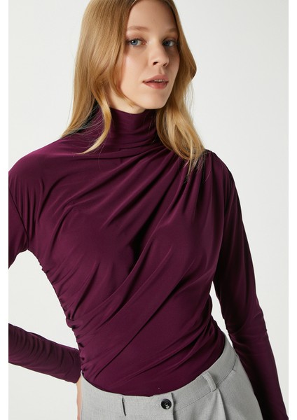 Kadın Moon Büzgülü Mürdüm Sandy Bluz