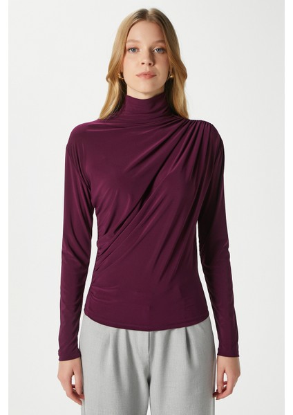 Kadın Moon Büzgülü Mürdüm Sandy Bluz fırsatları