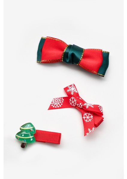 Kırmızı Çam Ağacı Figürlü Kız Çocuk 3'lü Klips Toka Set fiyatları