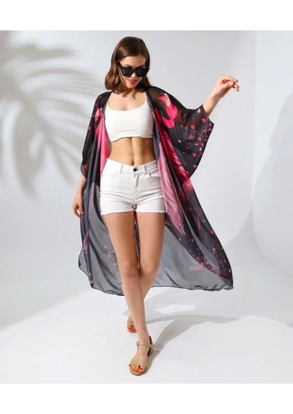 Kadın Rahat Kesim Şifon Kimono - Siyah -Vlmr fırsatları