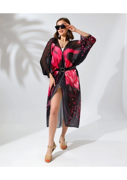 Kadın Rahat Kesim Şifon Kimono - Siyah -Vlmr indirimleri
