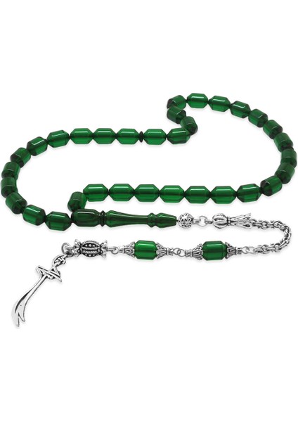 Kararmaz Metal Arnavut Püsküllü Uçlu Kapsül Kesim Yeşil Ateş Kehribar Tesbih