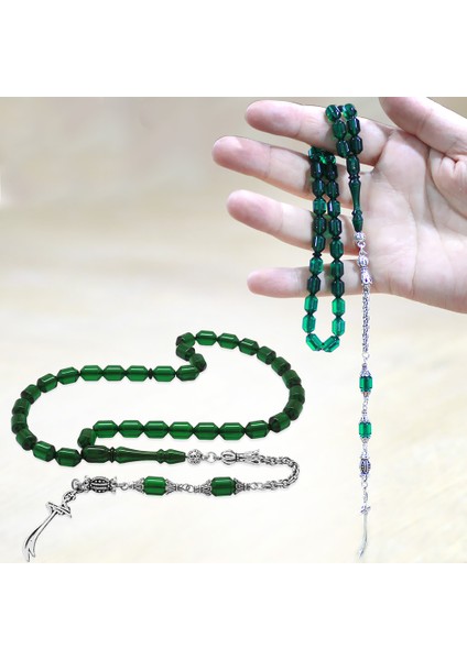 Kararmaz Metal Arnavut Püsküllü Uçlu Kapsül Kesim Yeşil Ateş Kehribar Tesbih fiyatları