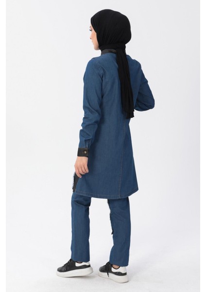 Fermuar Detaylı Tesettür Kot Kombin Koyu Mavi MSW10074 indirimleri