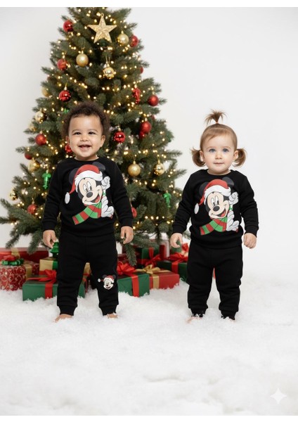 Yılbaşı Noel Temalı Mickey Mouse Desenli Unisex Takım 6-24 Ay