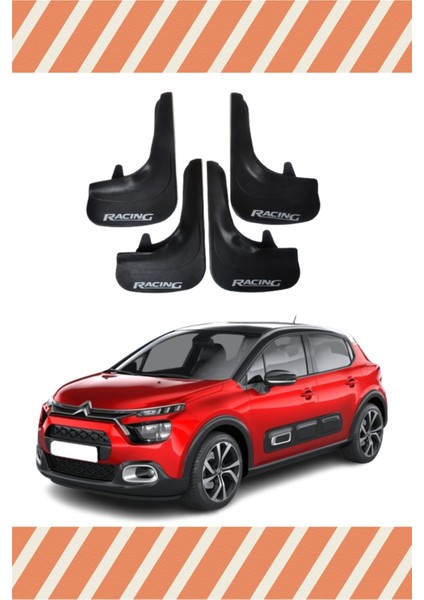 Citroen C3 2015-2022 Racing Yazılı 4'lü Tozluk Çamurluk Paçalık