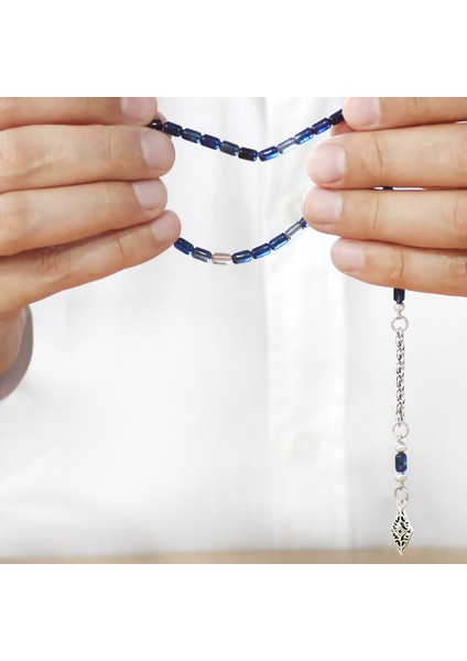 Ateş Kehribar Tesbih - Kararmaz Arnavut Püsküllü - Mini Boy - Lacivert Beyaz Renk - Kapsül Kesim modelleri