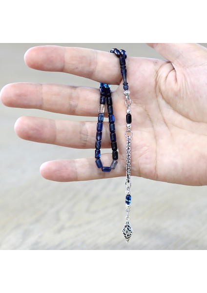 Ateş Kehribar Tesbih - Kararmaz Arnavut Püsküllü - Mini Boy - Lacivert Beyaz Renk - Kapsül Kesim fırsatları