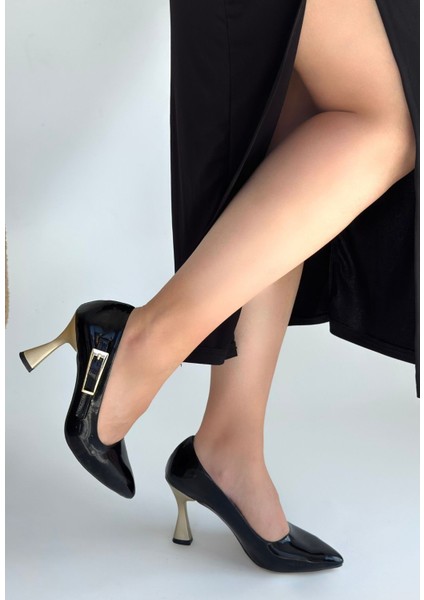 Sivri Burun Toka Detaylı Topuklu Ayakkabı Siyah Topuk Boyu 9 cm modelleri