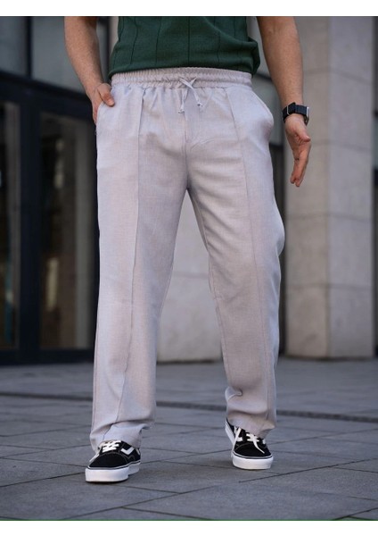 Erkek Keten Cepli Çıma Dikişli Jogger Buggy Pantalon Rahat Kalıp - Gri modelleri