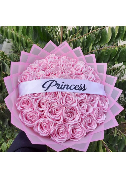 41 Li LED Işıklı Solmayan Gül Buketi Pembe Gül Dışı Pembe Isteme, Söz, Nişan, Şerit Yazılı