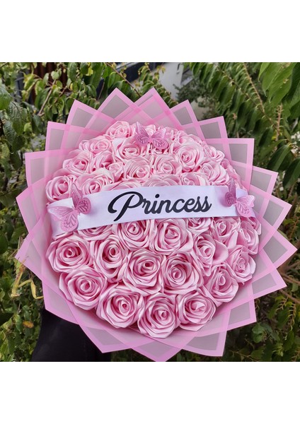 41 Li LED Işıklı Solmayan Gül Buketi Pembe Gül Dışı Pembe Isteme, Söz, Nişan, Şerit Yazılı
