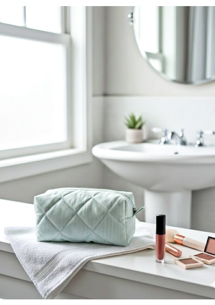 "yumuşak Elyaf Dolgulu, Şık Kareli Makyaj Çantası Büyük Boy 23X10 fiyatları