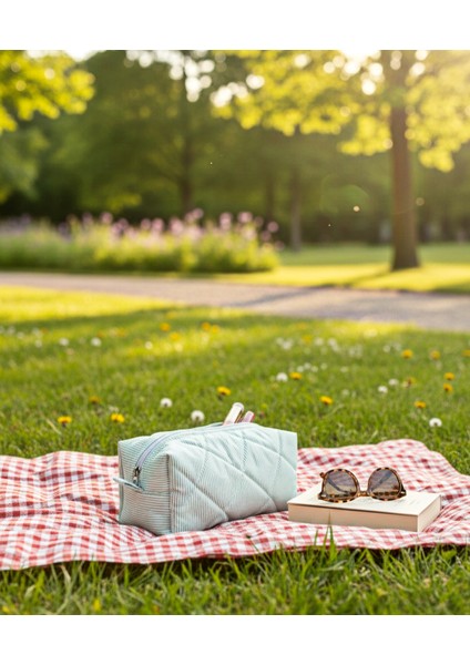 "yumuşak Elyaf Dolgulu, Şık Kareli Makyaj Çantası Büyük Boy 23X10 indirimleri