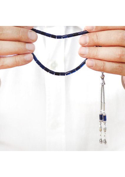 Sıkma Kehribar Tesbih - Kararmaz Metal Damla Püsküllü - Mavi Siyah - Mini Boy - Kesme Kesim fırsatları