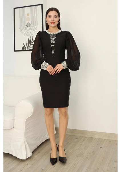 Inci Süsleme Detaylı Midi Abiye Elbise 2335-SIYAH modelleri