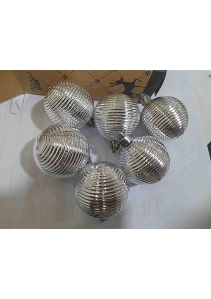 Yılbaşı ve Özel Günler Süs Topları 5 cm 6 Ad Parlak Gümüş Çizgili fiyatları