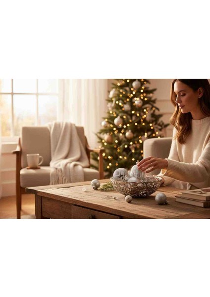 Yılbaşı ve Özel Günler Süs Topları 5 cm 6 Ad Parlak Gümüş Çizgili fırsatları