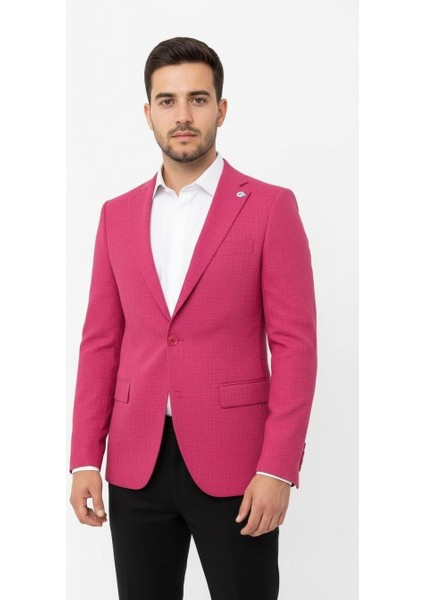 Fuşya Erkek Slim Fit Tek Düğmeli Blazer Ceket – Astarlı, Şık ve Modern Kesim