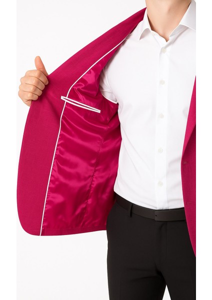 Fuşya Erkek Slim Fit Tek Düğmeli Blazer Ceket – Astarlı, Şık ve Modern Kesim